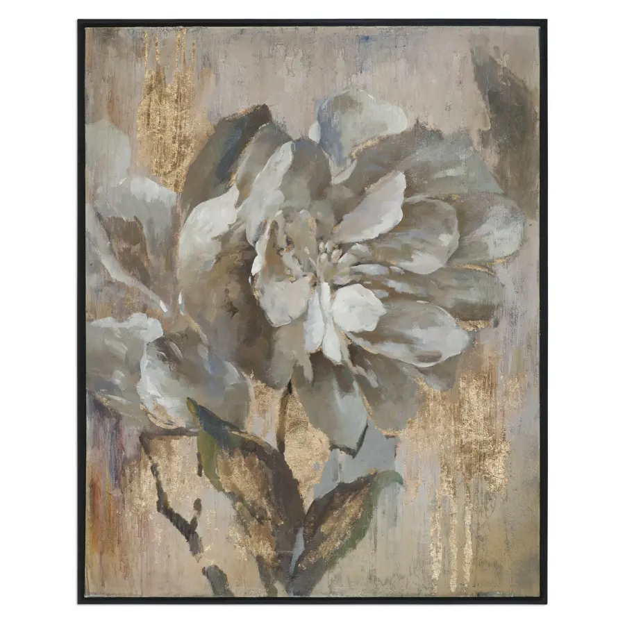 Dazzling Hand-Painted Floral Wall Art in Black Satin