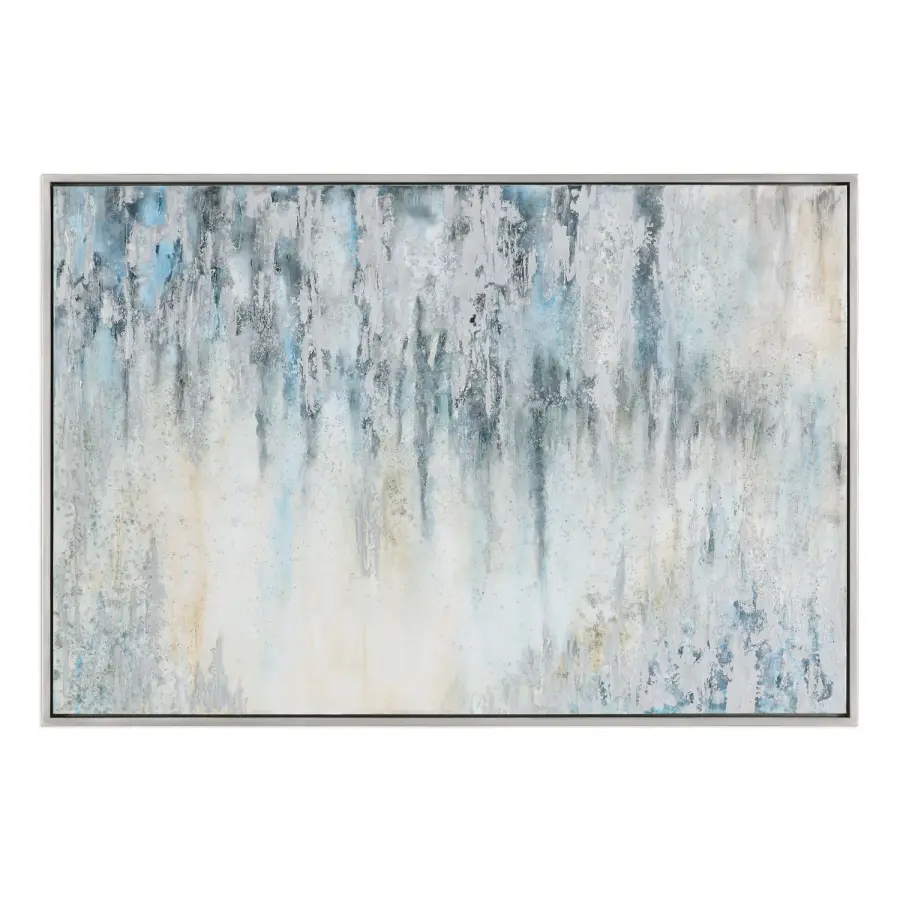Overcast Hand Painted Abstract Canvas Wall Art in Silver Leaf Frame