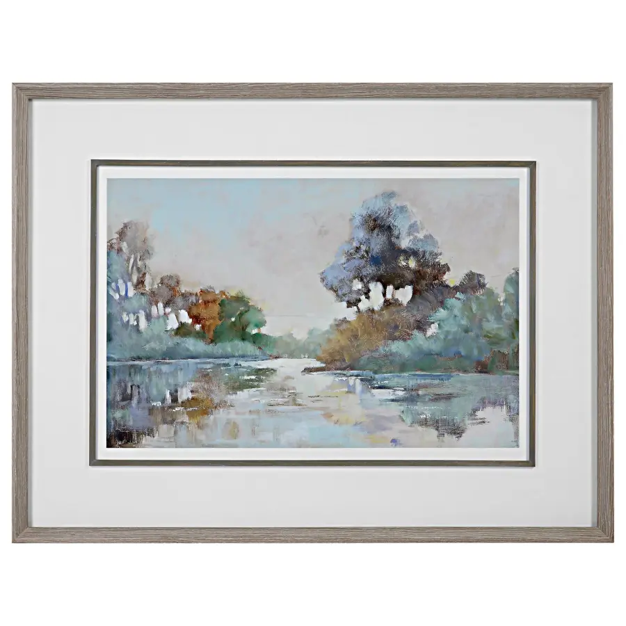 Morning Lake Framed Print in Brushed White Oak