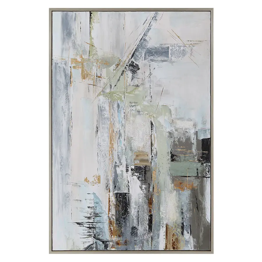 Natural Springs Hand Painted Canvas Art in Silver Leaf Frame
