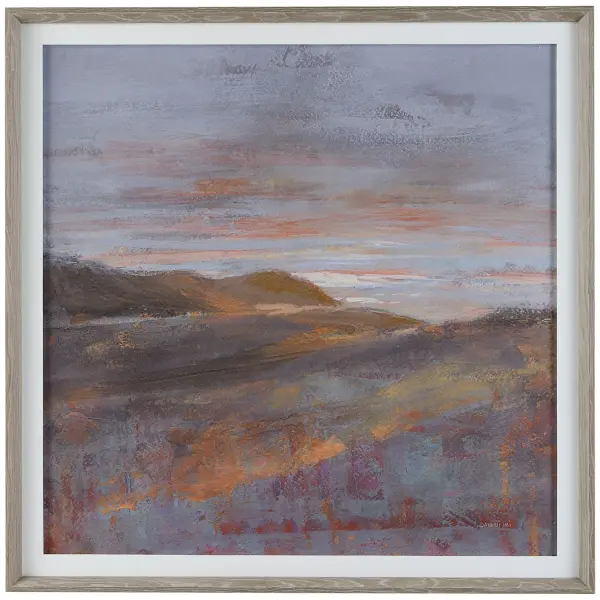 A large-format nature-inspired print in a natural oak frame, bringing organic color and scale to living spaces and offices alike.