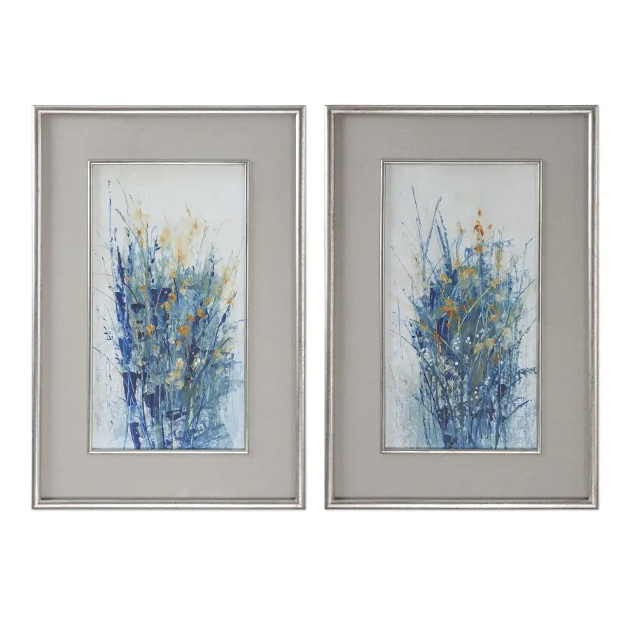 Indigo Florals Wall Art in Gray Linen