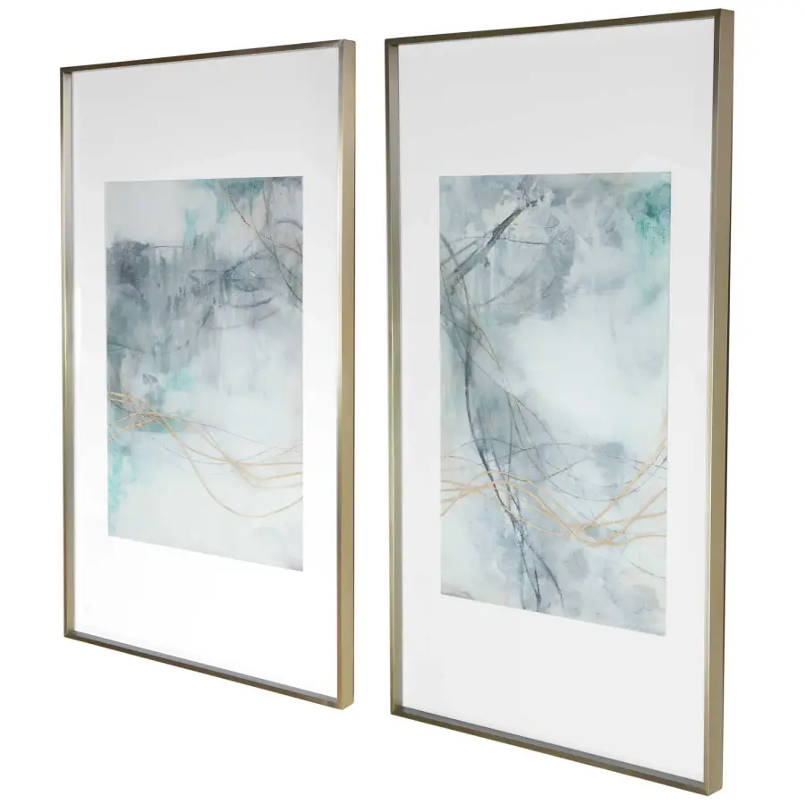 Undulating Oro Abstract Prints in Brushed Gold Wall Art