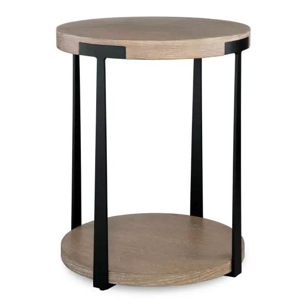 The Palisade Side Table Is Finished In A Natural Finished Oak Veneer With Organic Wood Grain Details Accented By Forged Metal Columns Finished In Dark Bronze. Collection: Palisade Designer: Matthew Williams Finish: Natural Width: 19.00" Height: 24.00" Length: 19.00" Weight: 26.19 lb Material: Mdf, Oak Veneer, Metal, Hardware Country of Origin: China Safety Rating: Indoor Only