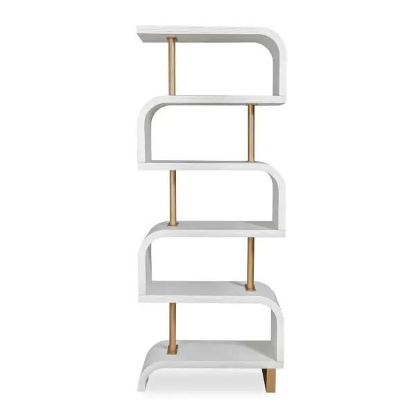 This Symmetrical Etagere Creates A Bold Contrast That Enhances Its Contemporary Style. It Features Mahogany Veneer Shelves In Modern White, Complemented By Antique Brass Posts. Collection: Bia Designer: Matthew Williams Finish: Antique Brass Width: 32.00" Height: 80.00" Length: 16.00" Weight: 99.90 lb Material: Mdf Veneer Mahogani With Metal Post And Leg Country of Origin: Indonesia Safety Rating: Indoor Only