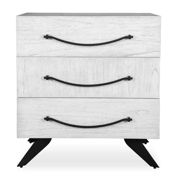 The Vivi Three Drawer Chest Features A White Finish With Black Iron Accents. Displaying Alternating Mindi Veneer Directions Giving It A Playful Element, While The Wide Black Hardware And Matching Legs Add To Its Contemporary Look. Has Soft Closing Drawer Glides. Collection: Vivi Designer: Matthew Williams Finish: White Width: 32.00" Height: 34.00" Length: 18.00" Weight: 113.54 lb Material: Mdf Veneer Mindi And Mix Wood And Metal Leg Country of Origin: Indonesia Safety Rating: Indoor Only