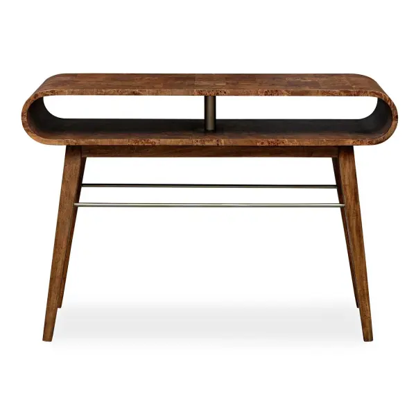 Crafted From Rich Burl Veneer And Java Wood, This Distinctive Console Table Effortlessly Brings A Mid-century Modern Charm To Your Space. Its Hollow Interior Offers Practical Storage While Maintaining Clean Lines And Organic Curves. Accented With Brass Finished Hardware. Collection: Ledger Designer: Matthew Williams Finish: Brass Width: 46.00" Height: 32.00" Length: 16.00" Weight: 43.00 lb Material: Mdf Veneer Mappa Burl With Javawood Country of Origin: Indonesia Safety Rating: Indoor Only