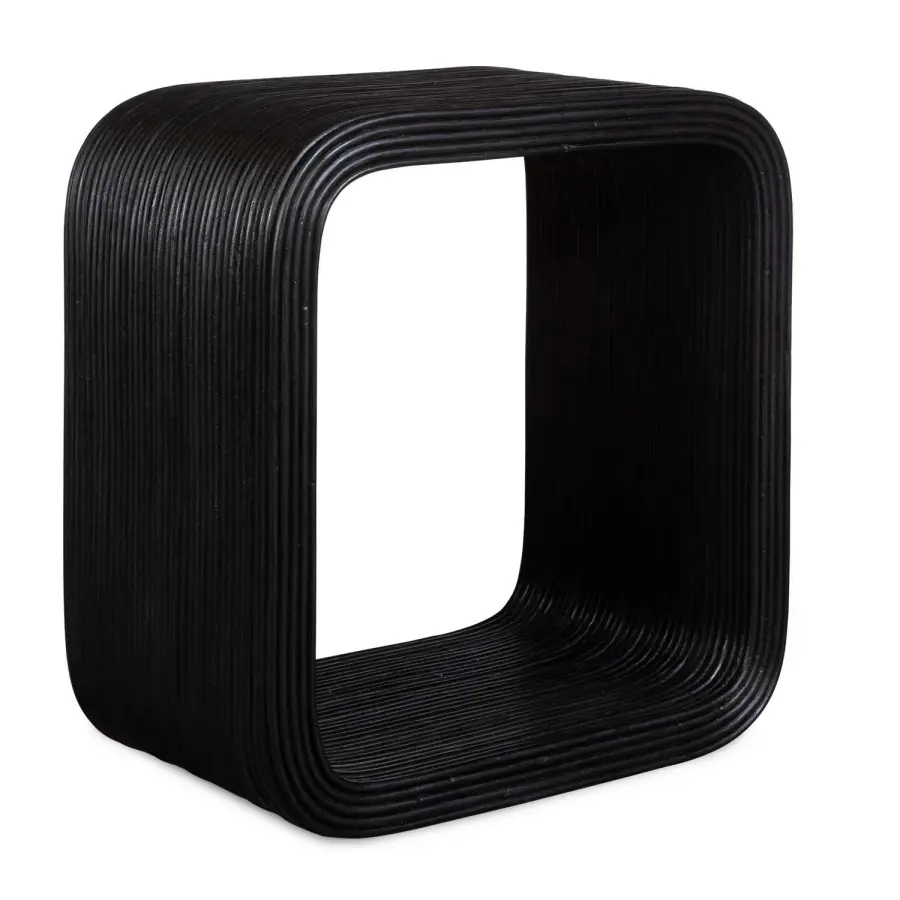 Compton Cube Side Table in Black Rattan