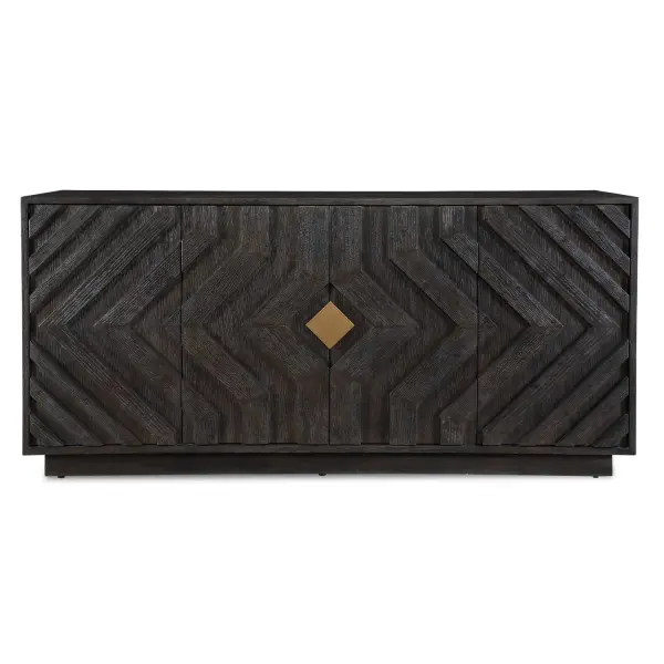 This Elegant Four-door Cabinet Beautifully Merges Contemporary Charm With Modern Sophistication. The Cabinet Showcases Both Beautiful Oak Grains In A Stunning Chevron Pattern And Brushed Gold Metal Door Pulls For A Touch Of Luxury. Collection: Faulkner Designer: Matthew Williams Finish: Brushed Gold Width: 68.00" Height: 32.00" Length: 19.00" Weight: 235.90 lb Material: Mdf Veneer Oak And Oak Wood Country of Origin: Indonesia Safety Rating: Indoor Only