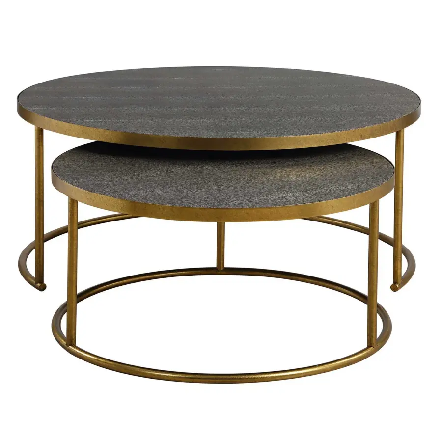 Aragon Nesting Coffee Tables Set/2 in Antique Burnished Brass