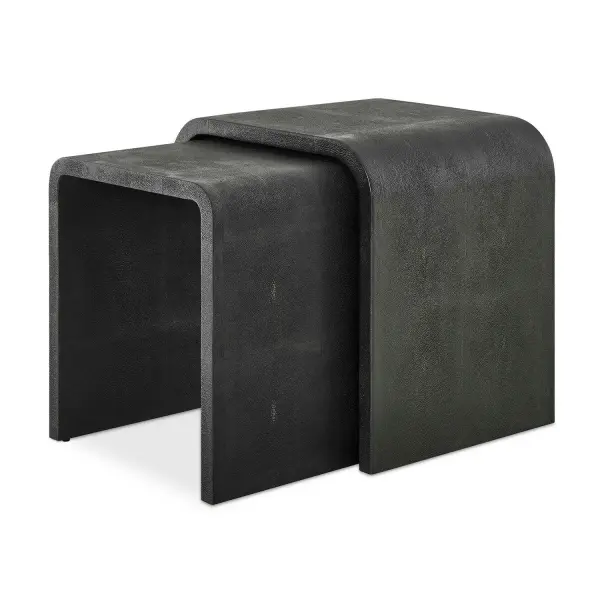 Cozy Up With These Stylish Nesting Side Tables, Crafted From Solid Wood But Covered In Chic Gray Faux Shagreen. Collection: Interpose Designer: Matthew Williams Finish: Gray Width: 22.00" Height: 22.00" Length: 18.00" Weight: 48.95 lb Material: Plywood, Hardwood, Shargeen Country of Origin: Vietnam Safety Rating: Indoor Only