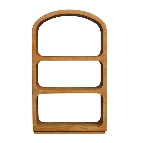 This Etagere Showcases A Sleek, Arched Silhouette With Smooth, Seamless Curves, Crafted From Mango Veneer That Beautifully Highlights The Natural Wood Grain. Its Minimalist Design Makes It A Perfect Blend Of Contemporary And Organic Styles. Collection: Achley Designer: David Frisch Finish: atural Width: 48.00" Height: 80.00" Length: 15.00" Weight: 166.50 lb Material: Mdf Mango Veneer Adn Javamix Wood Country of Origin: Indonesia Safety Rating: Indoor Only