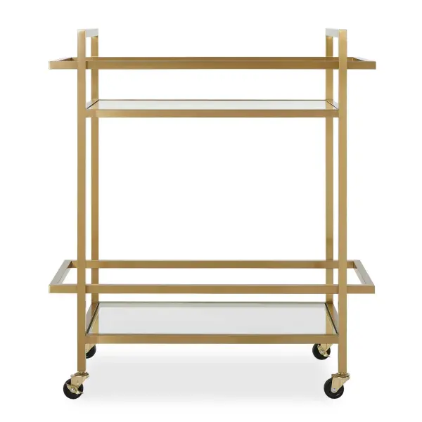 Entertain In Style With The Erena Bar Cart. Its Sleek Brass Finished Stainless Steel Frame And Two Glass Shelves Provide Ample Space For Serving Drinks And Showcasing Your Favorite Bottles And Glassware. Collection: Erena Designer: Grace Feyock Finish: Brass Width: 32.00" Height: 36.00" Length: 16.00" Weight: 36.00 lb Material: Stainless Steel, Tempered Glass Country of Origin: Vietnam Safety Rating: Indoor Only