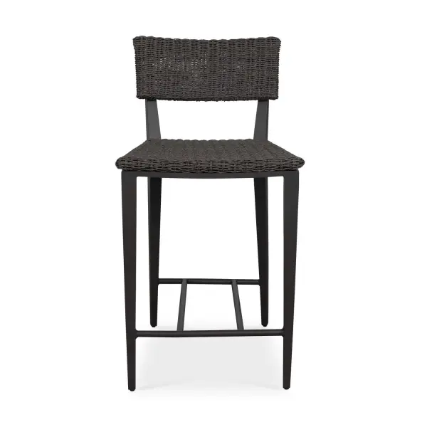 The Calbas Counter Stool Perfectly Blends Style And Comfort. The Java Black Powder Coated Aluminum Frame Is Hand Wrapped In A Textured Mocha All-weather Wicker Creating A Harmonious Look That Will Enhance Any Outdoor Setting. Collection: Calbas Designer: PIETRO MORUCCI Finish: Black Width: 19.75" Height: 38.10" Length: 22.60" Weight: 11.70 lb Material: METAL ALUMINIUM WITH WICKER TWIST 3mm TROPIC Country of Origin: Indonesia Safety Rating: Indoor/Outdoor