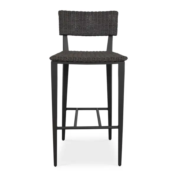 The Calbas Bar Stool Perfectly Blends Style And Comfort. The Java Black Powder Coated Aluminum Frame Is Hand Wrapped In A Textured Mocha All-weather Wicker Creating A Harmonious Look That Will Enhance Any Outdoor Setting. Collection: Calbas Designer: PIETRO MORUCCI Finish: Black Width: 19.75" Height: 42.25" Length: 22.60" Weight: 12.12 lb Material: METAL ALUMINIUM WITH WICKER TWIST 3mm TROPIC Country of Origin: Indonesia Safety Rating: Indoor/Outdoor