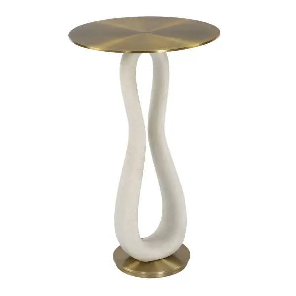 Sonia's Hourglass Shape Base Is Made In A Mild Textured White Man-made Stone With A Complimentary Brass Finished Tabletop And Foot. Collection: Sonia Designer: David Frisch Finish: Brass Width: 14.00" Height: 23.25" Length: 14.00" Weight: 23.00 lb Country of Origin: China Safety Rating: Indoor Only
