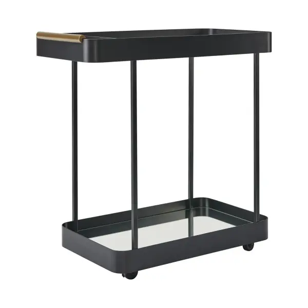Ready To Roll? This Stylish Bar Cart Is The Perfect Party-starter. A Sleek Black Iron Frame With A Sophisticated Antique Brass Handle Holds A Shimmering Clear Glass Top For Mixing Cocktails And A Mirrored Base That Reflects Every Bottle In Style. Collection: Vesper Designer: Grace Feyock Finish: Antique Brass Width: 31.70" Height: 32.00" Length: 16.50" Weight: 34.00 lb Material: IRON, TEMPERED GLASS, MIRROR, MDF Country of Origin: Vietnam Safety Rating: Indoor Only