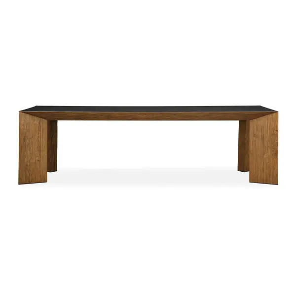 This Modern Dining Table Features A Sleek Concrete Tabletop, Complemented By A Striking Base Covered In Textured Teak Skin. The Combination Of Materials Creates A Unique And Contemporary Aesthetic. Collection: Kelvin Designer: Luay Al-Rawi Finish: Textured Teak Width: 104.00" Height: 30.00" Length: 39.25" Weight: 215.17 lb Material: MDF WITH TEAK SKIN VENEER AND CONCRETE Country of Origin: Indonesia Safety Rating: Indoor Only
