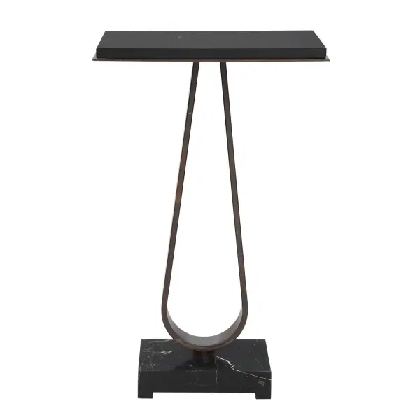 This Accent Table Embodies Minimalist Design With Its Slim, Yet Striking Silhouette In Dark Bronze Iron, Anchored By A Solid Black Marble Base And Crowned With A Matching Marble Top, Both Showcasing Delicate White Veining For A Touch Of Organic Luxury. Due To The Nature Of Marble, Each Piece Will Have A Unique Coloration And Veining Pattern. Collection: Galloway Designer: John Kowalski Finish: Dark Bronze Width: 15.00" Height: 24.25" Length: 10.00" Weight: 27.60 lb Material: MARBLE, IRON Country of Origin: China Safety Rating: Indoor Only
