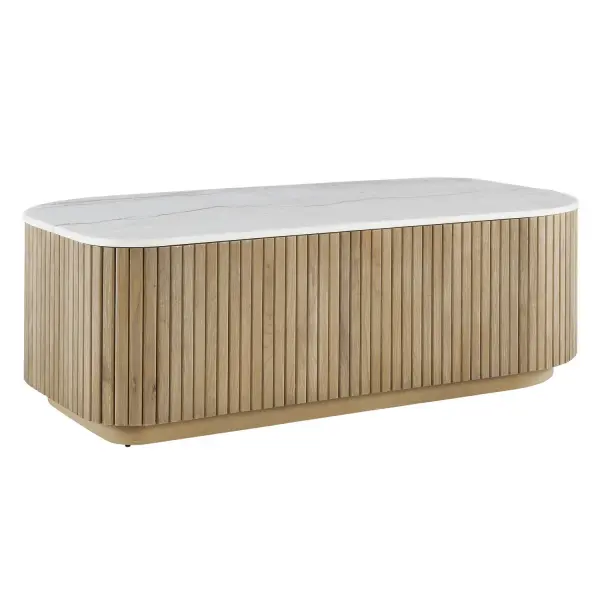 This Alder Wood Coffee Table Is A Celebration Of Organic Texture, Featuring A Handcrafted Reeded Design In A Warm Natural Finish. The Piece Is Crowned In White Marble With Gray And Brown Veining That Adds A Layer Of Refined Artistry To Any Interior. Due To The Nature Of Marble, Each Piece Will Have A Unique Coloration And Veining Pattern. Collection: Arik Designer: Ansley Brown Finish: Natural Width: 52.00" Height: 16.00" Length: 28.00" Weight: 123.00 lb Material: MARBLE, ALDER, PLYWOOD Country of Origin: Vietnam Safety Rating: Indoor Only