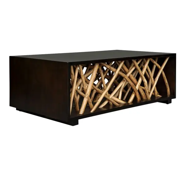 The Teak Maze Coffee Table Is Sure To Make A Statement In Any Space. This Beautifully Unique Piece Is Constructed From Solid Mahogany Wood In A Rich Walnut Stain With Natural Gathered Teak Branches Artfully Arranged Within The Frame. Collection: Teak Maze Designer: Osvaldo Mendoza Finish: Solid Mahogany Width: 48.00" Height: 17.00" Length: 28.00" Weight: 95.00 lb Material: MAHOGANI WOOD AND TEAK BRANCH Country of Origin: Indonesia Safety Rating: Indoor Only
