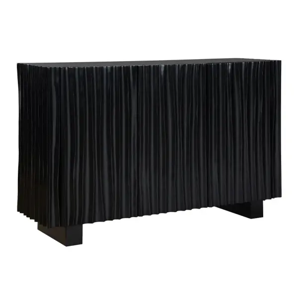Defined By Dramatic Verticality, The Mercado Three Door Cabinet Features Hand-carved Undulations Across Its Paulownia Wood Facade. A Chic Black Finish And Organic Nature Transform This Storage Cabinet Into Functional Art. Collection: Mercado Designer: Renee Wightman Finish: Black Width: 51.57" Height: 32.09" Length: 14.96" Weight: 86.86 lb Material: Paulownia Wood, Pine,MDF Country of Origin: China Safety Rating: Indoor Only