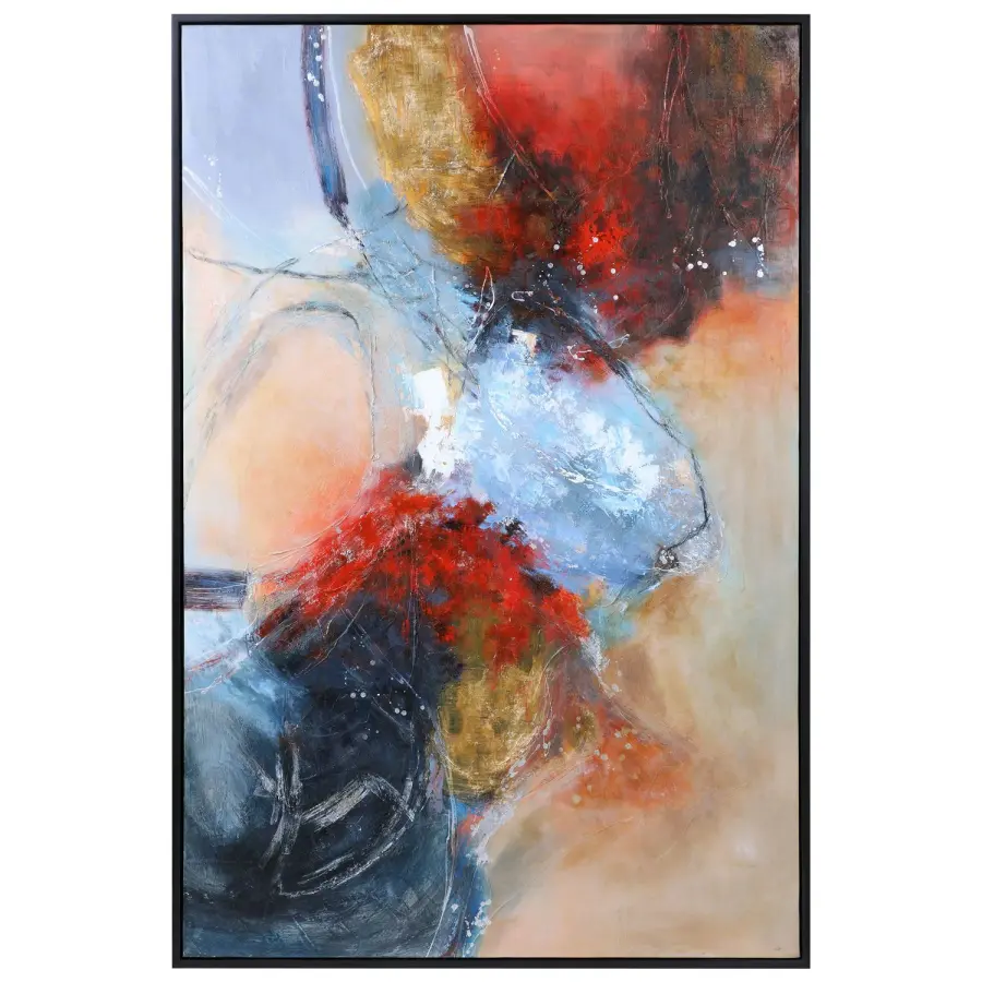 Summer Sunset Abstract Art in Matte Black Frame