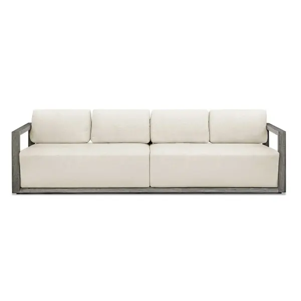 The Remsen Outdoor Sofa Features A Striking Architectural Frame With Smooth Interior Curves That Give A Sculptural Presence. Constructed Of Solid Mahogany Wood In A Weathered Gray Finish With Wire-brushed Details. Its Generously Cushioned Floating Seat, Upholstered In An Oyster White Solution Dyed Acrylic Fabric, Is Designed To Withstand The Moisture And Dirt That Comes With Outdoor Use. Solid Wood Will Continue To Move With Temperature And Humidity Changes, Which Can Result In Cracks And Uneven Surfaces, Adding To Its Authenticity And Character. Collection: Remsen Designer: Matthew Williams Finish: Weathered Gray Width: 107.00" Height: 32.25" Length: 35.25" Weight: 122.00 lb Material: Mahogani Wood And Fabric Crescent Cloud DancerCloud Dancer Country of Origin: Indonesia Safety Rating: Indoor/Outdoor