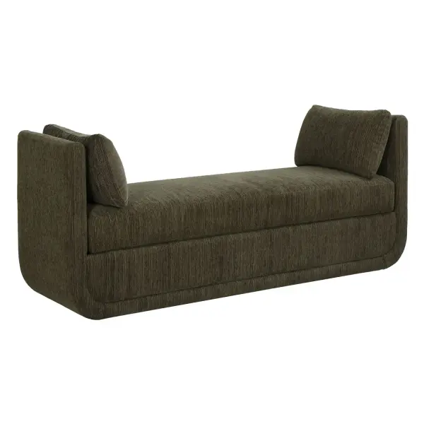 Curves Abound Creating Style And Ease, Featuring A Rounded Frame That Cradles The Base, With Two Accent Pillows. Fully Upholstered In A Rich Textured Chenille In Herb. Collection: Abound Width: 60.00" Height: 26.50" Length: 19.00" Weight: 80.66 lb Material: PLYWOOD,HARDWOOD,FABRIC,FOAM,FIBER,HARDWARE Country of Origin: China Safety Rating: Indoor Only