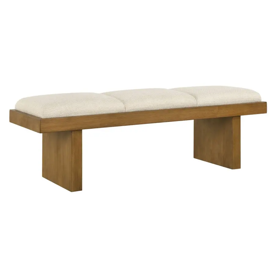 Haden Bench in Casual Ivory Boucle with Walnut Veneer