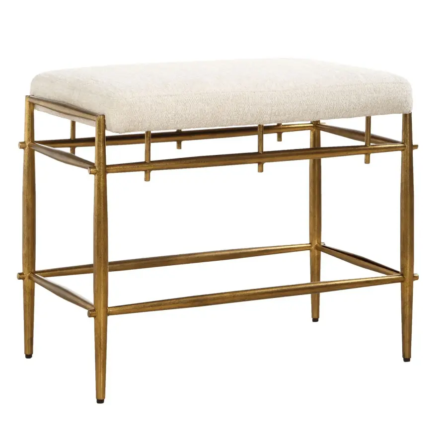 Karleen Small Bench in Antique Brass with Ivory Chenille