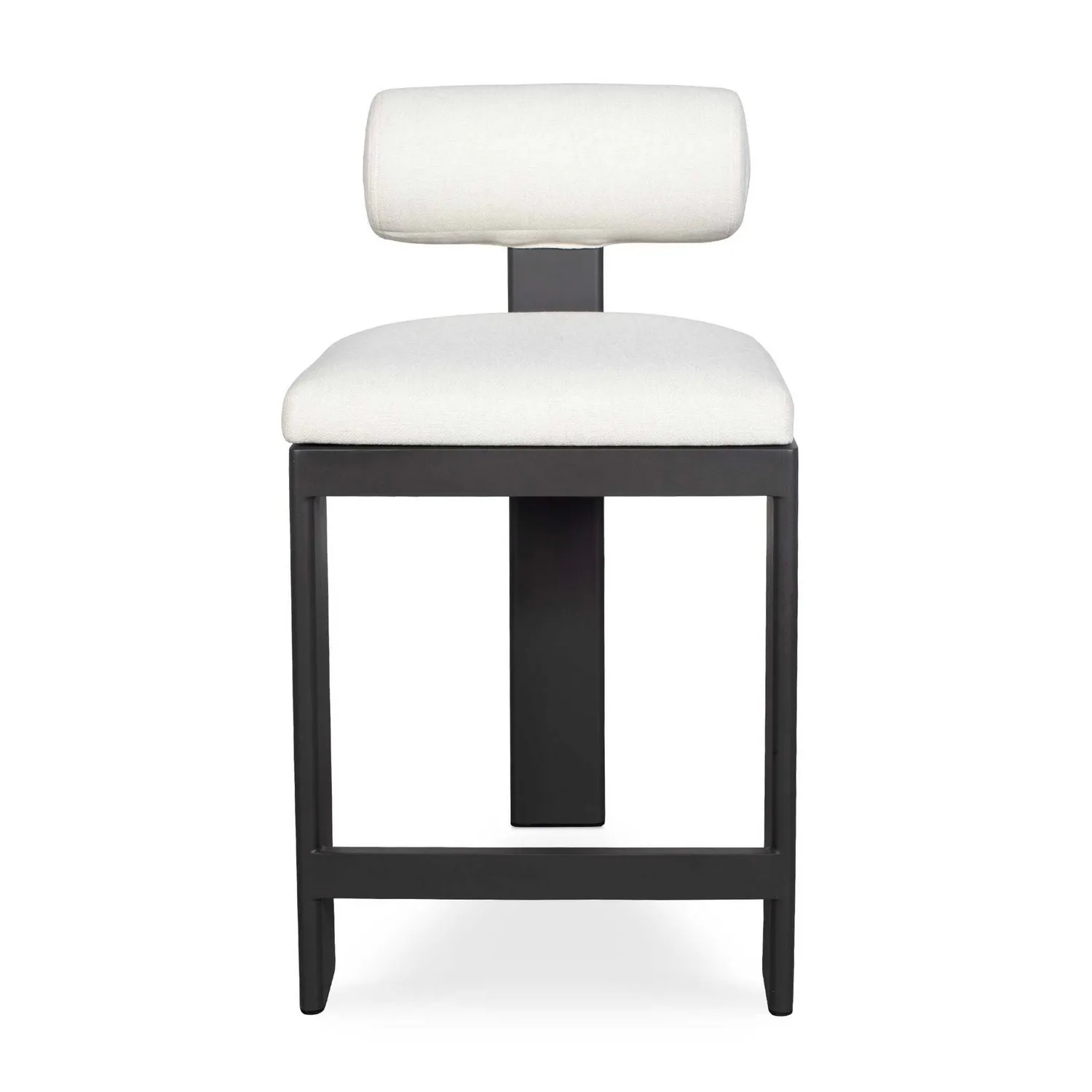 Bolster Back Outdoor Counter Stool in Black with Oyster White Cushion
