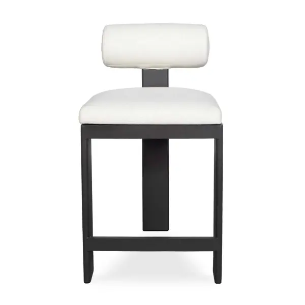 Bolster Back Outdoor Counter Stool in Black with Oyster White Cushion