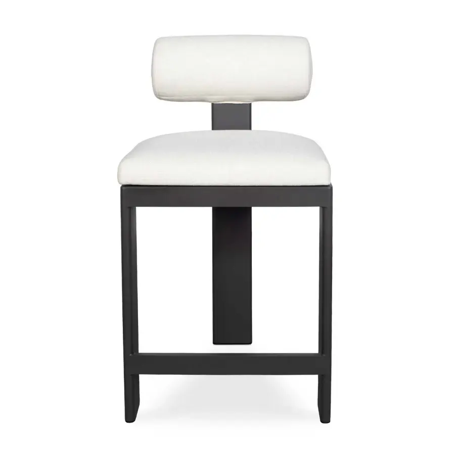 Bolster Back Outdoor Counter Stool in Black with Oyster White Cushion