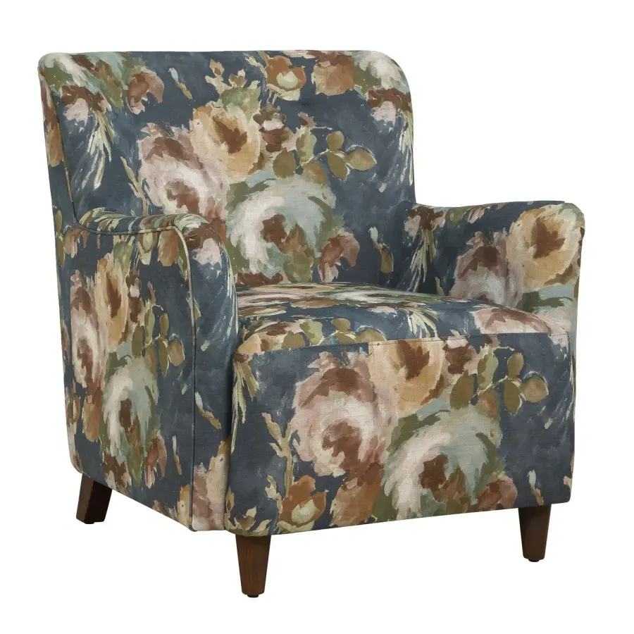 Lainey Floral Watercolor Armchair with Light Walnut Wood Legs