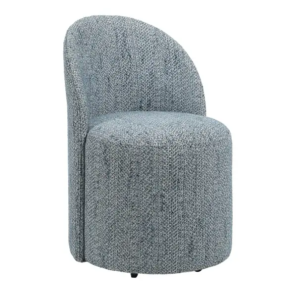 Inspired From Classic Vanity Seating But Proportioned For Dining, The Roll With It Chair Features Rolling Casters For Ease Of Use. Its Smooth Lines Are Fully Upholstered In A Textural Woven Chenille In Denim And White Tones. Collection: Roll With It Finish: White Width: 21.50" Height: 32.00" Length: 23.25" Weight: 22.10 lb Material: FABRIC,FOAM,PLYWOOD Country of Origin: China Safety Rating: Indoor Only