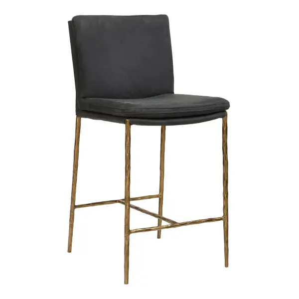 A Gently Padded And Sloped Seat Featuring Character Distressed Top Grain Leather In Charcoal Gray, Accented By Hand Forged Chiseled Iron Base Finished In Aged Gold. Because Leather Is A Natural Product, Both Texture And Color Will Vary Slightly, Enhancing Leather's Uniqueness. Collection: Ascend Designer: Matthew Williams Finish: Aged Gold Width: 18.50" Height: 38.50" Length: 21.75" Weight: 24.75 lb Material: HARRMMERED IRON FRAME,LEATHER,PLYWOOD,FOAM Country of Origin: China Safety Rating: Indoor Only