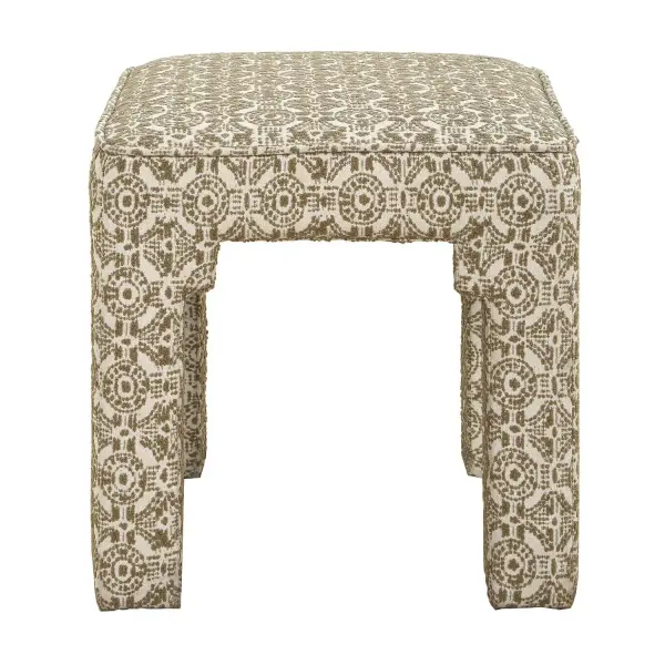 Compact Yet Impactful, The Satoria Small Bench Offers A Touch Of Refined Style. Upholstered In A Rich, Textural Boucle Featuring An Olive Green Medallion Lattice Motif. Collection: Satoria Finish: Olive Green Width: 18.00" Height: 18.00" Length: 18.00" Weight: 15.47 lb Material: HARDWOOD,PLYWOOD,FABRIC,FOAM,HARDWARE Country of Origin: China Safety Rating: Indoor Only