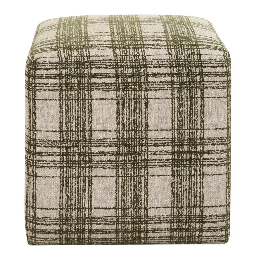 Joie Ottoman in Ireland Green Plaid Chenille