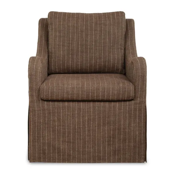 A Fresh Take On A Timeless Classic, This Chair Offers A Perfect Blend Of Style And Function. Featuring A Relaxed Scooped Arm Design And A Convenient Swivel Base, It Is Tailored In A Linen Blend Pinstripe In Cozy Teak Brown. Collection: Luisa Finish: Teak Brown Width: 27.50" Height: 35.50" Length: 33.50" Weight: 48.00 lb Material: SOLID WOOD,PLYWOOD,FOAM,FABRIC,HARDWARE Country of Origin: China Safety Rating: Indoor Only