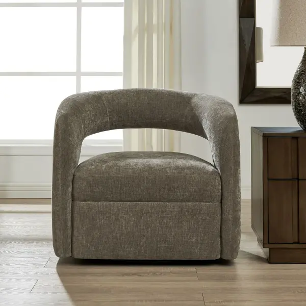 The Breis Swivel Chair Redefines Contemporary Design With Its Sculptural Barrel Silhouette, Featuring A Fusion Of Soft Curves And Bold Cutouts That Deliver An Unexpected Modern Edge. Upholstered In A Subtle Crosshatched Taupe Velvet. Collection: Breis Designer: Renee Wightman Finish: Taupe Width: 31.90" Height: 29.00" Length: 29.30" Weight: 84.00 lb Material: Plywood:,Fabric :,Foam:,Swivel Metal Country of Origin: Vietnam Safety Rating: Indoor Only