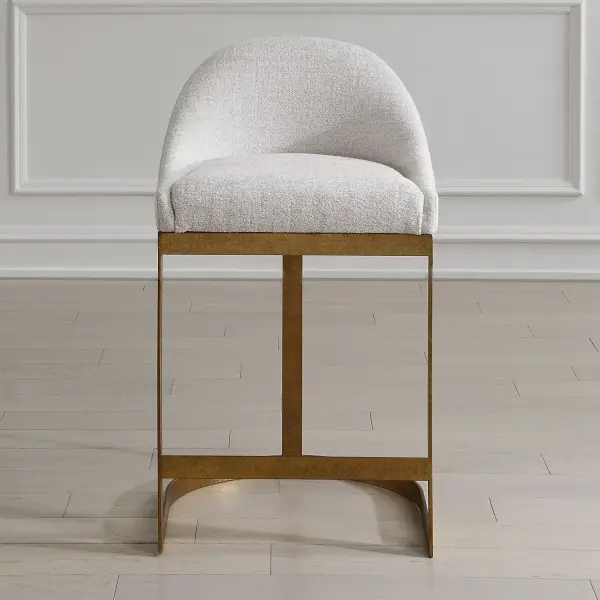 The Plush, Sculpted Seat Is Upholstered In A Neutral, Soft Ivory Chenille Performance Fabric That Resists Soiling And Stains. Rests Atop A Hand-forged Iron Sled Base, Enriched With A Mottled Antique Gold Leaf Finish. Collection: Ira Finish: Antique Gold Width: 20.00" Height: 34.75" Length: 20.50" Weight: 57.46 lb Material: IRON,MDF,FOAM,FIBER Country of Origin: Cambodia Safety Rating: Indoor Only