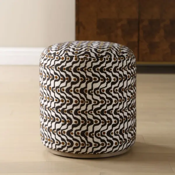 Wrapped In A Plush Fabric, This Ottoman Features A Captivating Pattern Of Organic Espresso Swirls And Dots Of Rust. Resting On A Solid Wood Base With A Natural Ceruse Finish, This Piece Is As Versatile As It Is Stylish. Use It As An Extra Seat, A Comfortable Footrest, Or A Striking Accent, Whether On Its Own Or Grouped With Others. Collection: Cas Finish: Natural Ceruse Width: 17.00" Height: 18.00" Length: 17.00" Weight: 14.00 lb Material: SOLID WOOD,PLYWOOD,FOAM,FABRIC,HARDWARE Country of Origin: China Safety Rating: Indoor Only