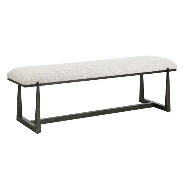 This Elegant Bench Adds A Touch Of Luxury To Any Room. Its Textured Bronze Iron Legs Perfectly Support And Accentuate The Upholstered Top, Covered In A Textured Bone White Boucle. Collection: Midas Finish: Textured Bronze Width: 60.50" Height: 19.50" Length: 18.00" Weight: 60.77 lb Material: IRON,MDF,FOAM,FABRIC Country of Origin: Cambodia Safety Rating: Indoor Only