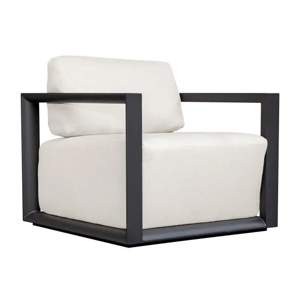 The Remsen Outdoor Lounge Chair Features A Striking Architectural Frame With Smooth Interior Curves That Give A Sculptural Presence. Constructed From Aluminum In A Java Black Finish. Its Generously Cushioned Floating Seat, Upholstered In An Oyster White Solution Dyed Acrylic Fabric, Is Designed To Withstand The Moisture And Dirt That Comes With Outdoor Use. Collection: Remsen Designer: Matthew Williams Finish: Black Width: 33.50" Height: 32.40" Length: 35.20" Weight: 43.70 lb Material: Metal Aluminum And Fabric Crescent Cloud DancerCloud Dancer Country of Origin: Indonesia Safety Rating: Indoor/Outdoor