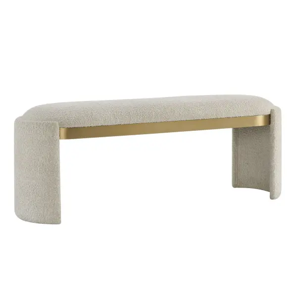 Elegant Curves And Rich Texture Define The Serena Bench, Upholstered In A Textured Boucle Polyester In Bone White With An Elevated Antique Gold Stainless Steel Trim. Collection: Serena Designer: Grace Feyock Finish: Antique Gold Width: 56.00" Height: 19.00" Length: 16.00" Weight: 31.00 lb Material: STAINLESS STEEL, PLYWOOD, POLYESTER, FOAM Country of Origin: Vietnam Safety Rating: Indoor Only