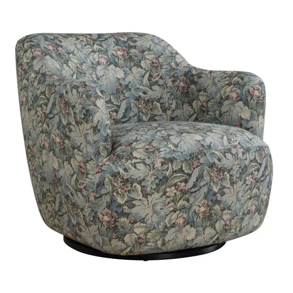 The Ansel Swivel Chair Is A Modern Interpretation Of Classic Tapestry Style. Featuring Gentle Curves Tailored In A Soft Fig Tapestry Print In Sage, Blue, And Blush. Rests On A Wooden Swivel Base, Finished In Black. Collection: Ansel Finish: Sage, Blue, And Blush Width: 32.60" Height: 30.00" Length: 33.00" Weight: 53.04 lb Material: Eucalyptus Wood,Plywood,fabric,foam Country of Origin: China Safety Rating: Indoor Only