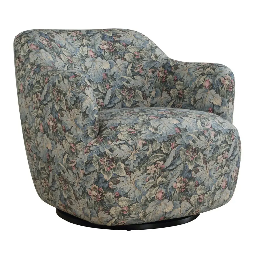 Ansel Swivel Chair in Sage, Blue, and Blush Tapestry