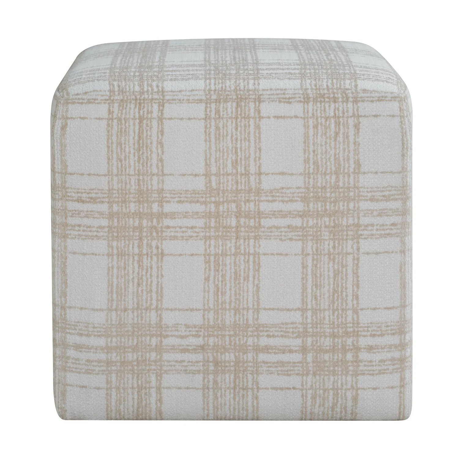 Joie Ottoman in Plush Chenille In Porcelain Plaid