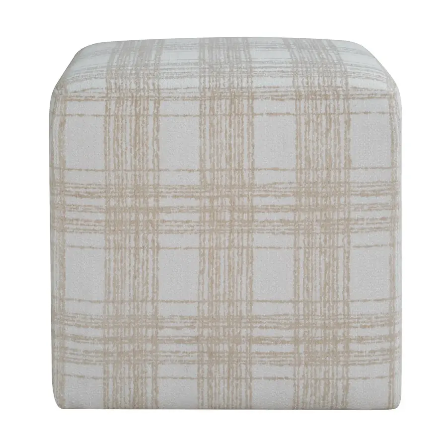 Joie Ottoman in Plush Chenille Porcelain Plaid